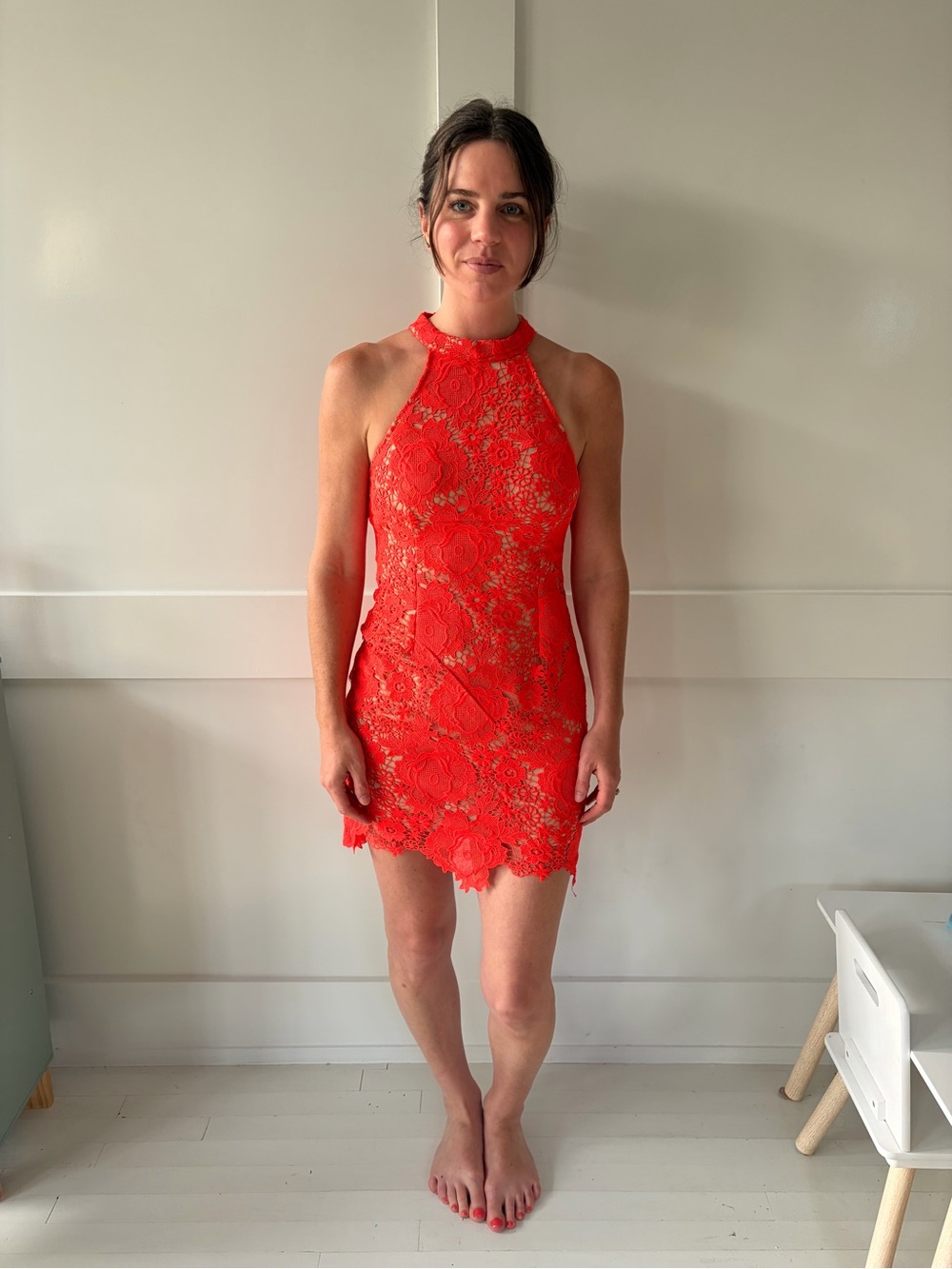 Red Lace Halter Mini Dress - Elegant Floral Cutout